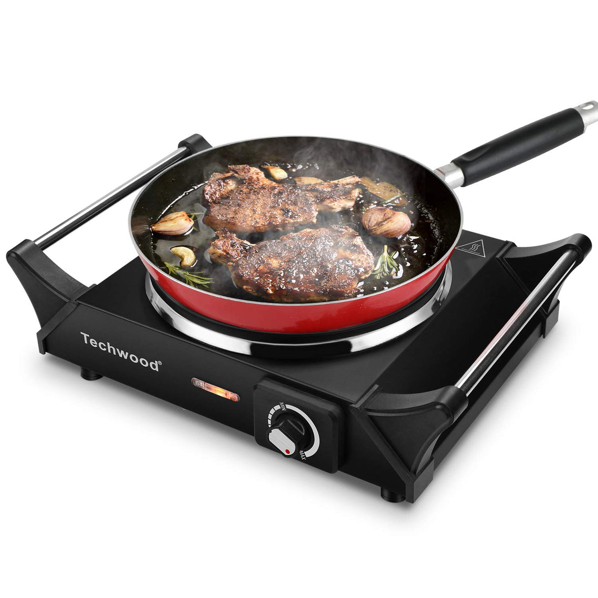 Techwood Hot Plate Portable Electric Stove 1500W Countertop Single Burner with Adjustable Temperature & Stay Cool Handles, 7.5” Cooktop for Dorm Office/Home/Camp, Compatible for All Cookwares Techwood