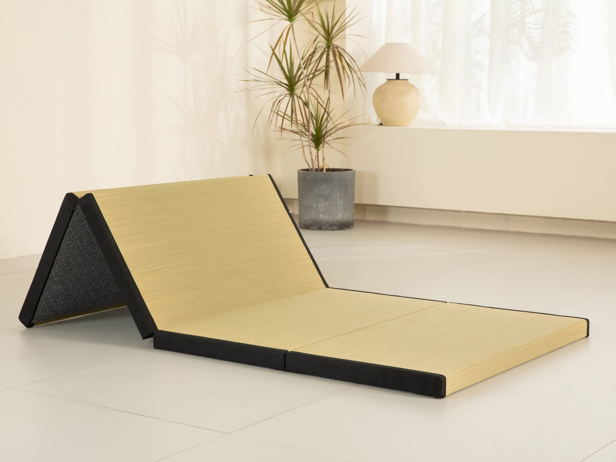 MustMat Thick Tatami Mat Twin XL Floor Mattress Japanese Tatami Bed with Storage Bag 39 x 80 x 2 in (Black) MustMat