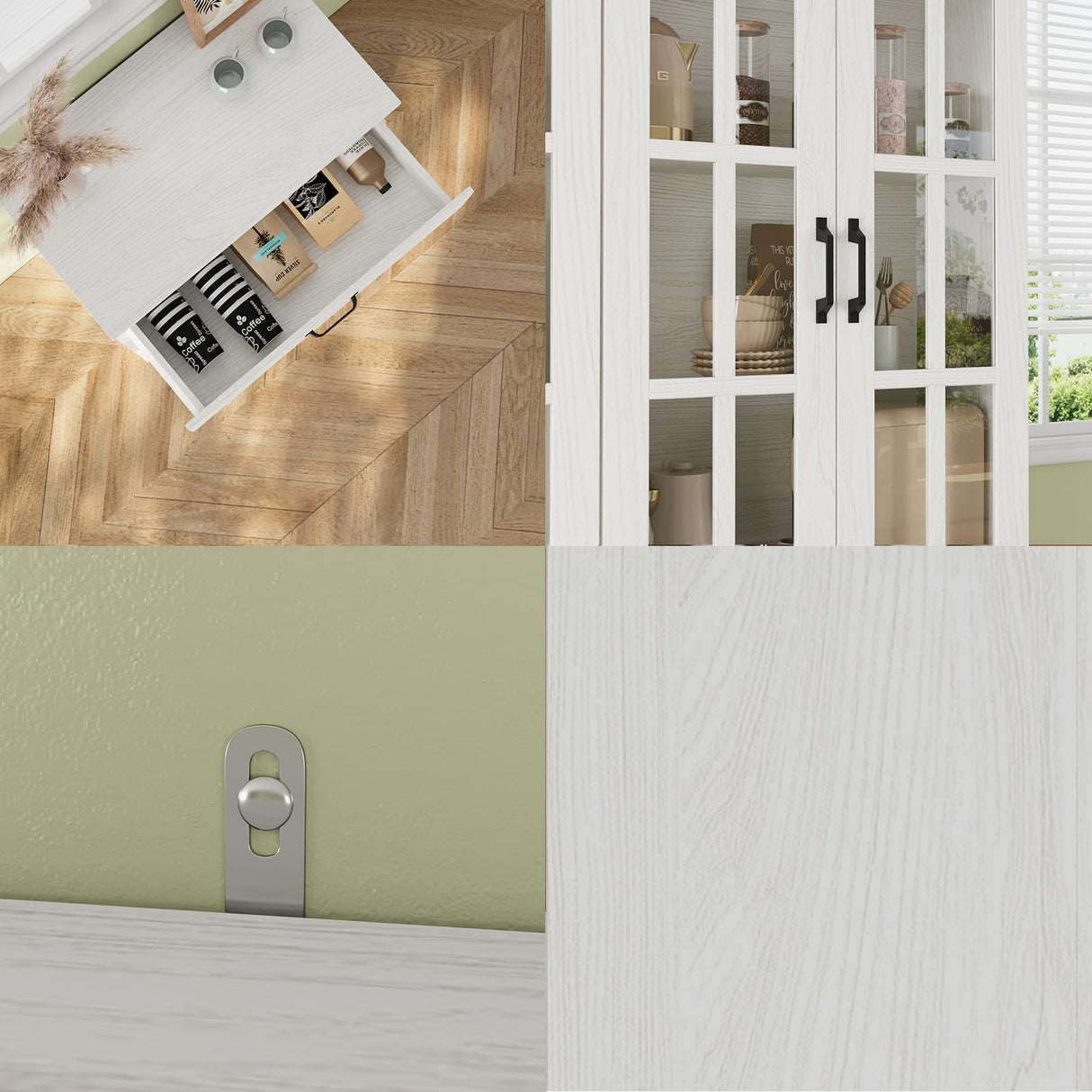 VOWNER 95" TV Stand for TVs up to 75", 4-Piece TV Hutch with Cabinets, Entertainment Center with Bookshelves, Modular TV Console for Living Room, 2D+2F (White) VOWNER