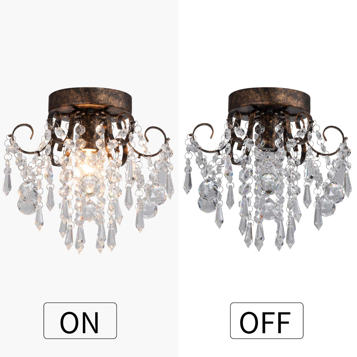 Q&S Small Crystal Ceiling Light Fixture Flush Mount,Black Ceiling Lights Modern Chandelier,Bedroom Hallway Closet Light Fixture Ceiling,Dia9.5 1 Light. Q&S