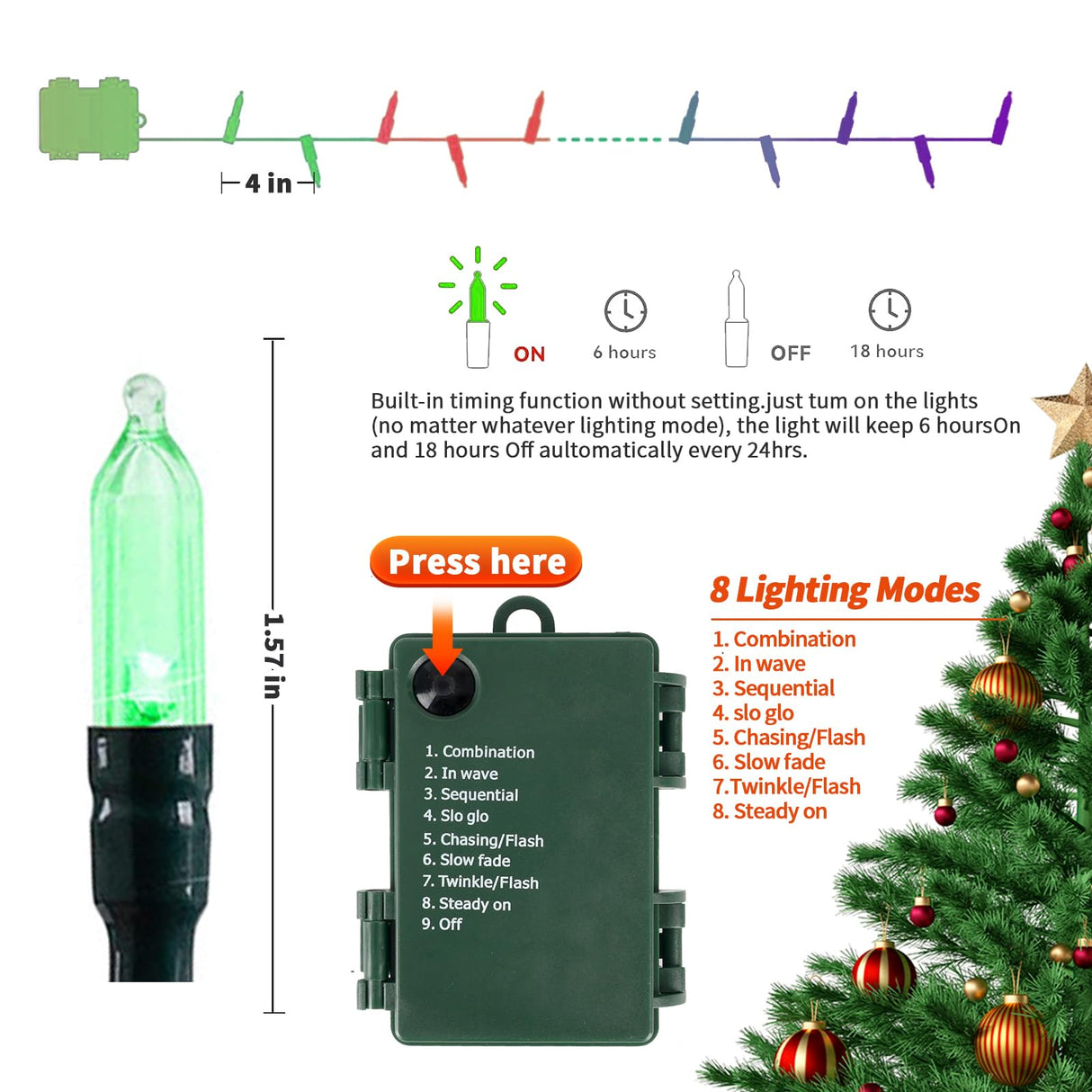 Battery Operated Christmas Lights 2 Pack 18 Ft 50 Count Clear Mini String Lights Battery Powered with 6 Hour Timer Xmas Tree Lights Outdoor Waterproof for Indoor Party Festival Decorations (2PC;50LED) QOCNAM