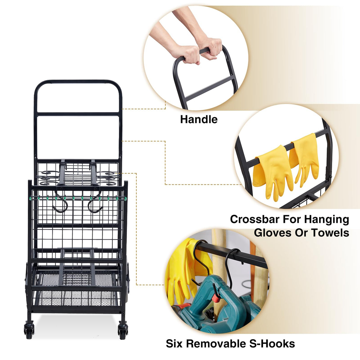 Lauren&Harold Garden Tool Organizer with 2 Stair Climbing Wheels,Garden Tool Stand,Garage Organization and Storage,Yard Tool Organizer for Garage,Garden Tool Rack for Garage,Shed,Outdoor Lauren Harold