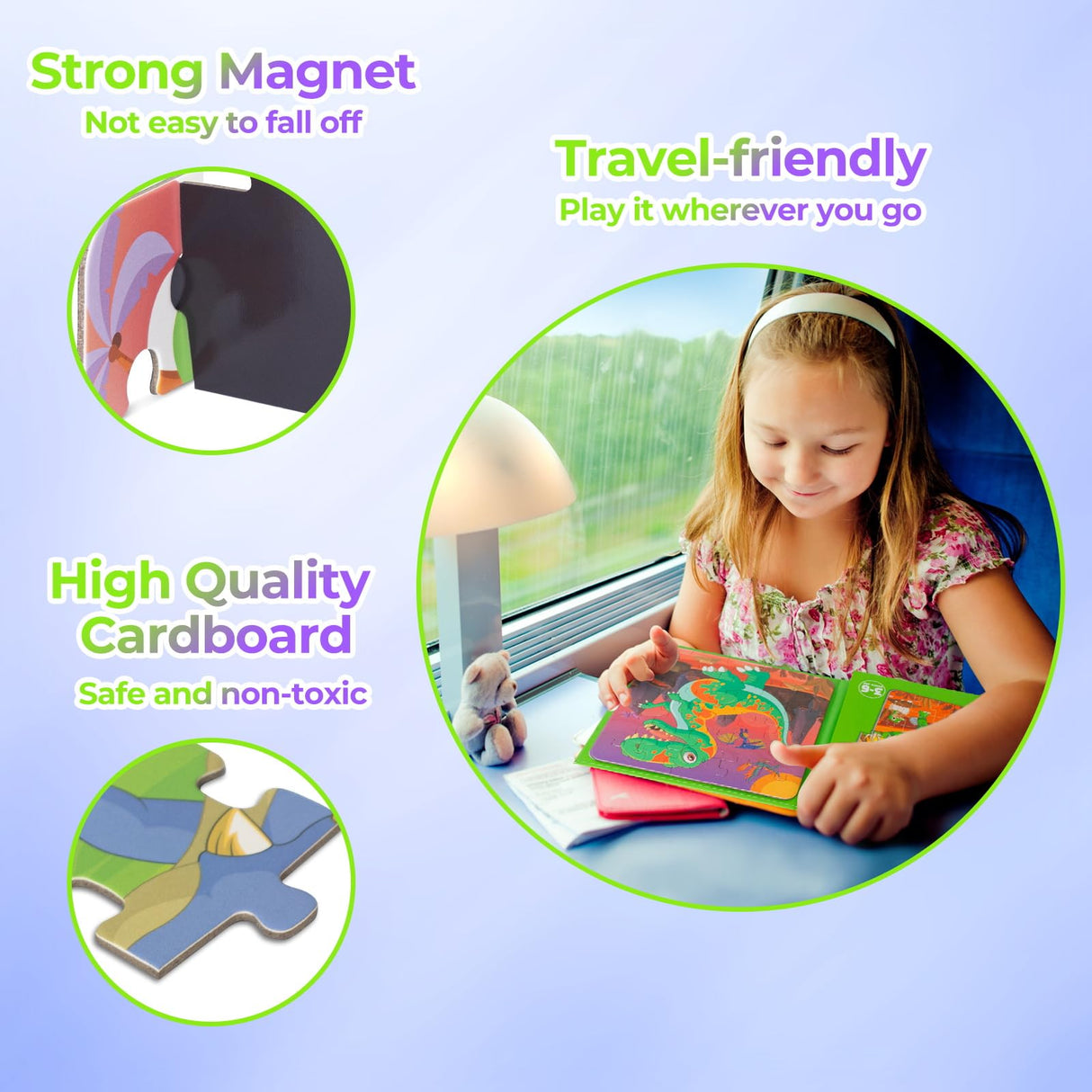 Nattork Magnetic Puzzle Book for Toddlers 3-6 Girls Boys,Travel Puzzles Game for Kids Ages 3-6,Learning Magnet with Fun for 3 4 5 6 Years Old Children Boys Girls Dinosaur Nattork