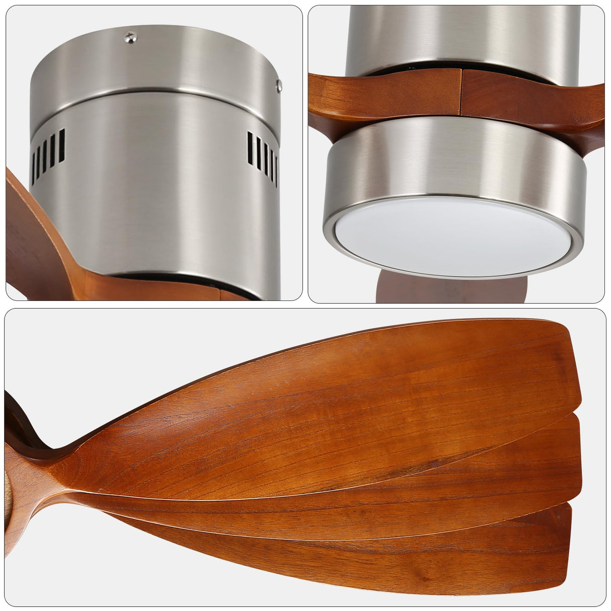 Sofucor 52 Inch Low Profile Ceiling Fan with Lights Remote Control Wood Blades Reversible DC Motor Modern Ceiling Fan for Kitchen, Bedroom, Basement, Dining, Living Room, Dark wood Sofucor