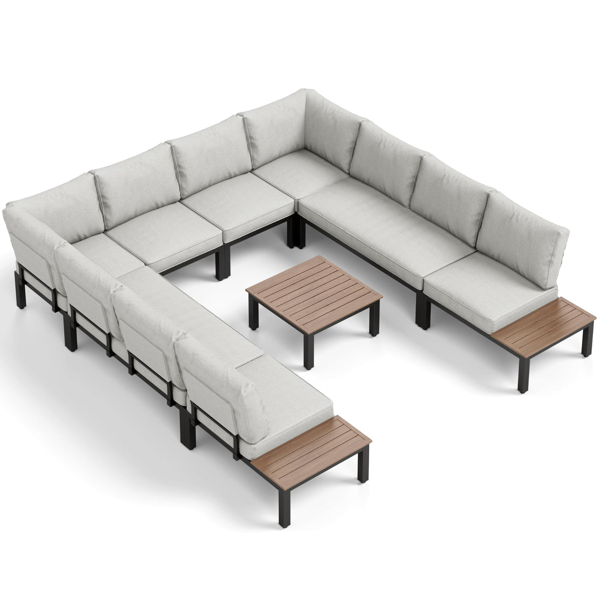 PHI VILLA 9 Pieces Outdoor Patio Furniture Set,Metal Frame Modern Outdoor Sectional Sofa Set,10 Seats Patio Conversation Sets with Coffee Table&Thickened Cushion,for Poolside and Backyard,Light Grey PHI VILLA