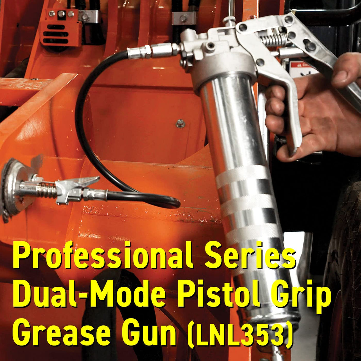 LockNLube Professional Dual-Mode Pistol Grip Grease Gun. Includes LockNLube® Grease Coupler, high-quality 20" hose and in-line hose swivel. LockNLube