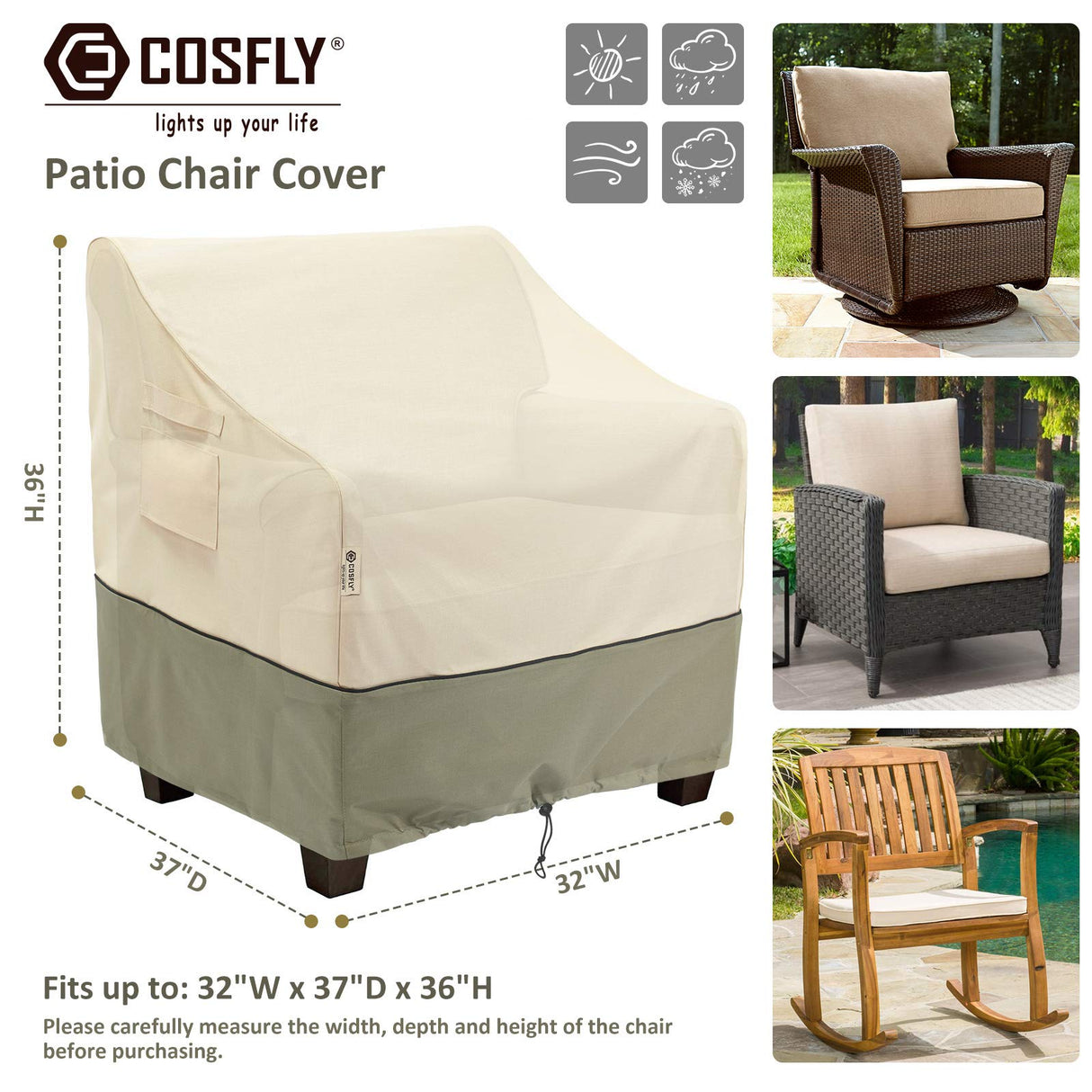 COSFLY Outdoor Furniture Patio Chair Covers Waterproof Clearance, Lounge Deep Seat Cover, Lawn Furnitures Covers Fits up to 32W x 37D x 36H inches(2 Pack) COSFLY