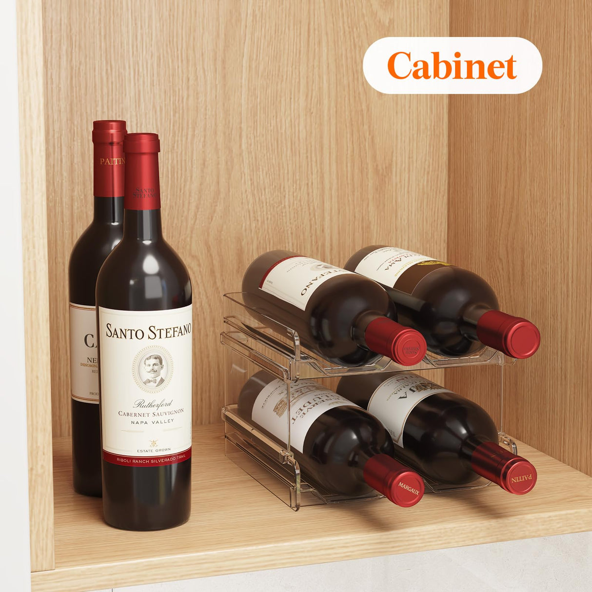 Lifewit Plastic Stackable Wine Rack for Refrigerator, Cabinet, Countertop,Wine Bottle Holder, Water Bottle Organizer for Fridge, Pantry, Hold 4 Bottles Lifewit