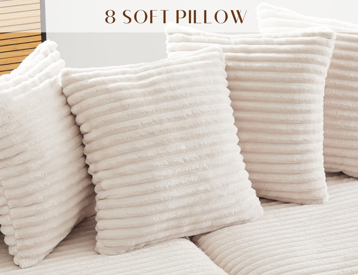 ohllob 110" Modular Sectional Sofa, L Shaped Couch with Chaise Lounge, Fluffy Corduroy Cloud Couch with Deep Seat for Living Room (Beige) ohllob