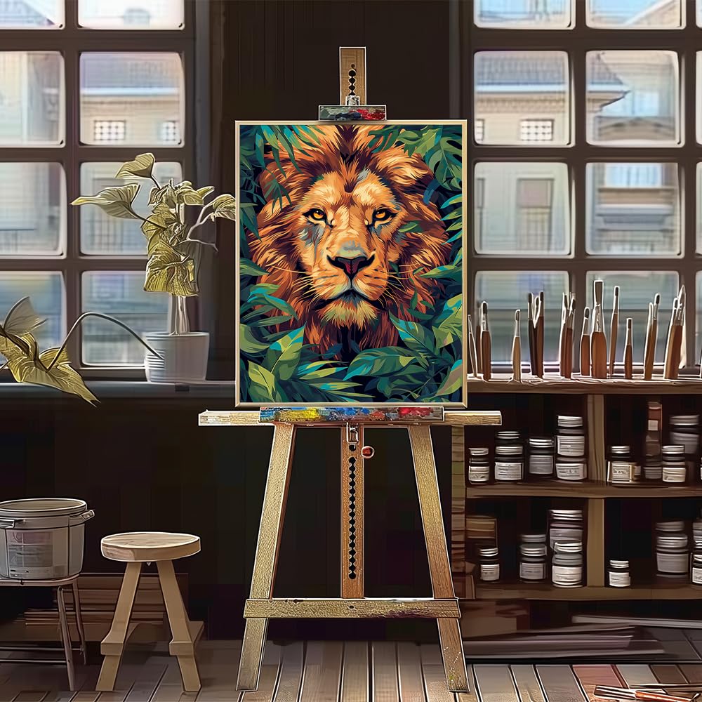 Natuyalo Paint by Numbers Kit for Adults Beginners, 16x20 Inch Canvas Painting by Number Drawing Paintwork with 3 Pcs Paintbrushes Acrylic Pigment, Lion in The Jungle Natuyalo