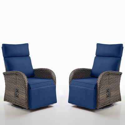 Swivel Outdoor Recliner Chair Set of 2 - Reclining Patio Chair with Adjustable Backrest and Footrest, All-Weather Wicker Chaise Lounge Chair Outdoor for Pool Deck Brown (Upgraded 2.0)