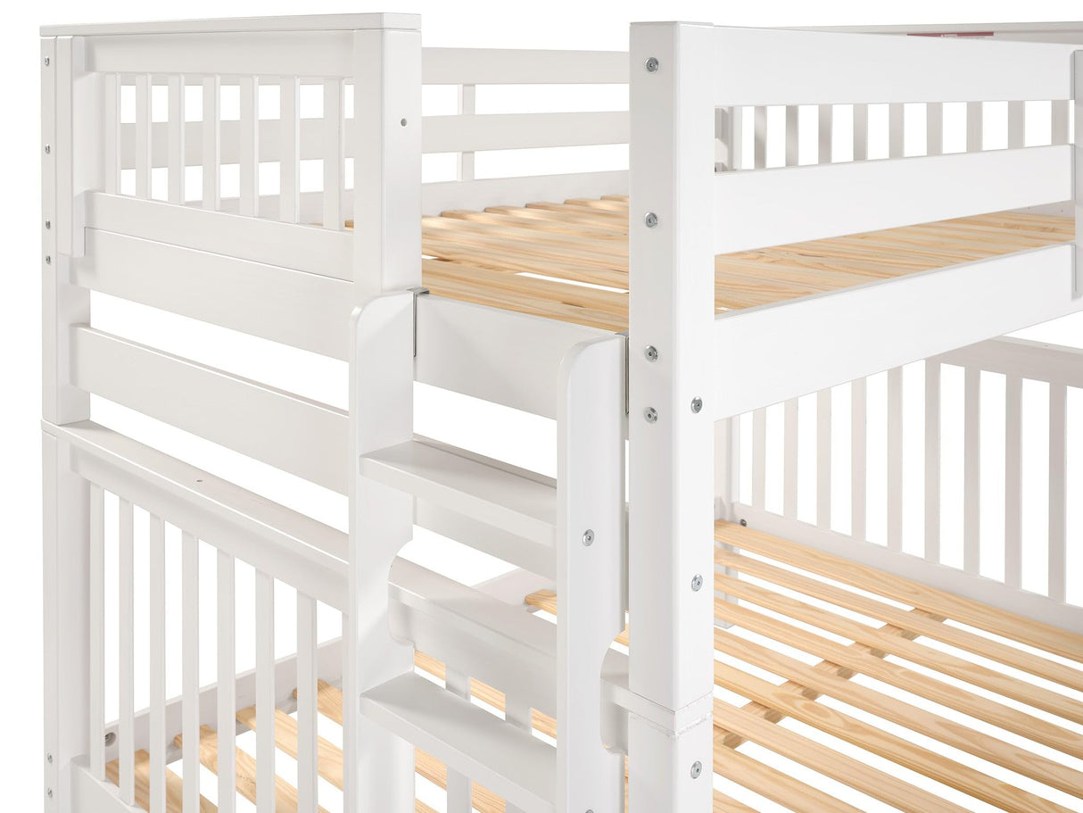 Bedz King Bunk Beds Full over Full Mission Style with End Ladder and 2 Under Bed Drawers, White Bedz King