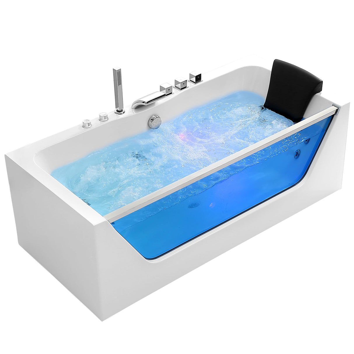 Empava 67 in. Acrylic Alcove Whirlpool Bathtub - Hydromassage Rectangular Jetted Soaking Tub with Center Drain - Waterfall Faucet Empava