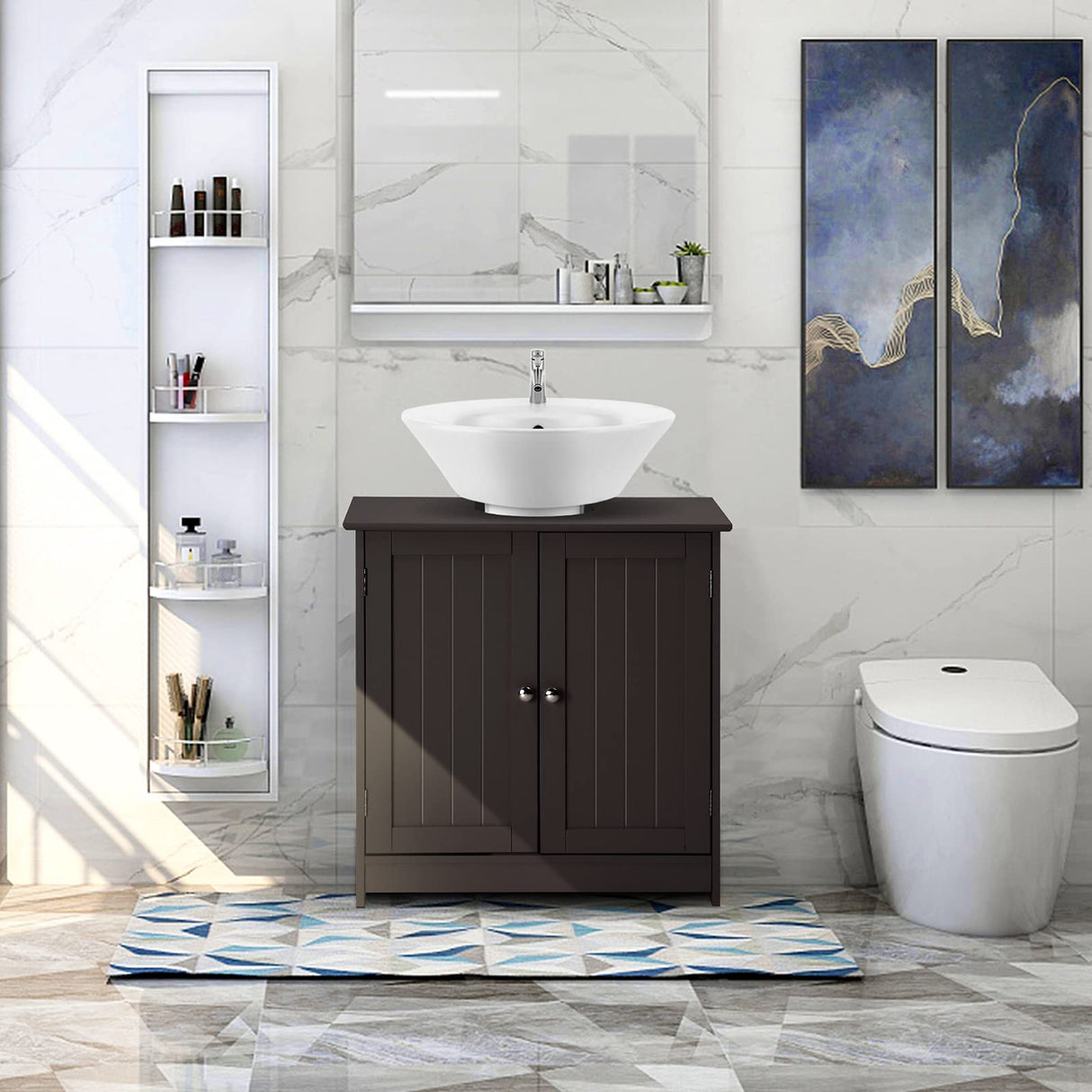 Bonnlo Pedestal Under Sink Storage Bathroom Vanity with 2 Doors Traditional Bathroom Cabinet Space Saver Organizer 23 5/8" x 11 7/16" x 23 5/8" (L x W x H) (Espresso) Bonnlo