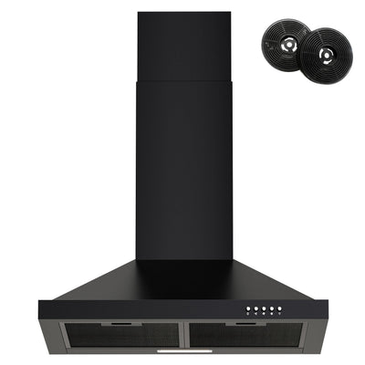 FIREGAS Range Hood 24 inch Wall Mount Type with Ducted/Ductless Convertible,450 CFM Stainless Steel Chimney-Style Kitchen Hood, Over Stove Vent Hood with 3 Speed Fan,Charcoal Filters,Black