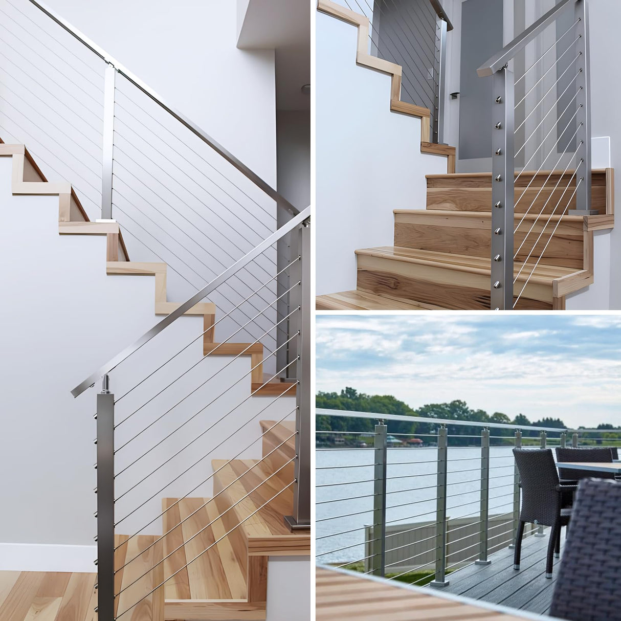 Gyykzz One-Stop Cable Railing Post Kits, 4Pack Brushed Finish Level Drilled Line Post 36", Adjustable Top Cable Railing System Including 4 Railing Posts, 160ft Cable, 10 Set Terminal, 80 Cable Sleeves Gyykzz