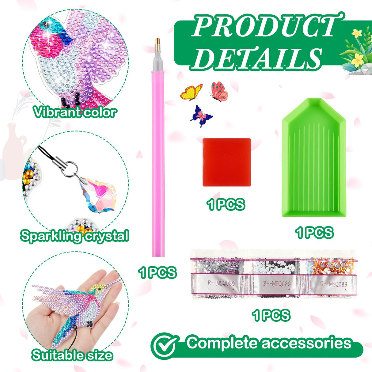 Yeaqee 8 Pcs 5D Butterfly Hummingbird Diamond Art Bookmarks Acrylic Crystal Pendant Diamond Art Bookmark Kits for Adults Home Office Project, 8 Styles(Hummingbird) Yeaqee