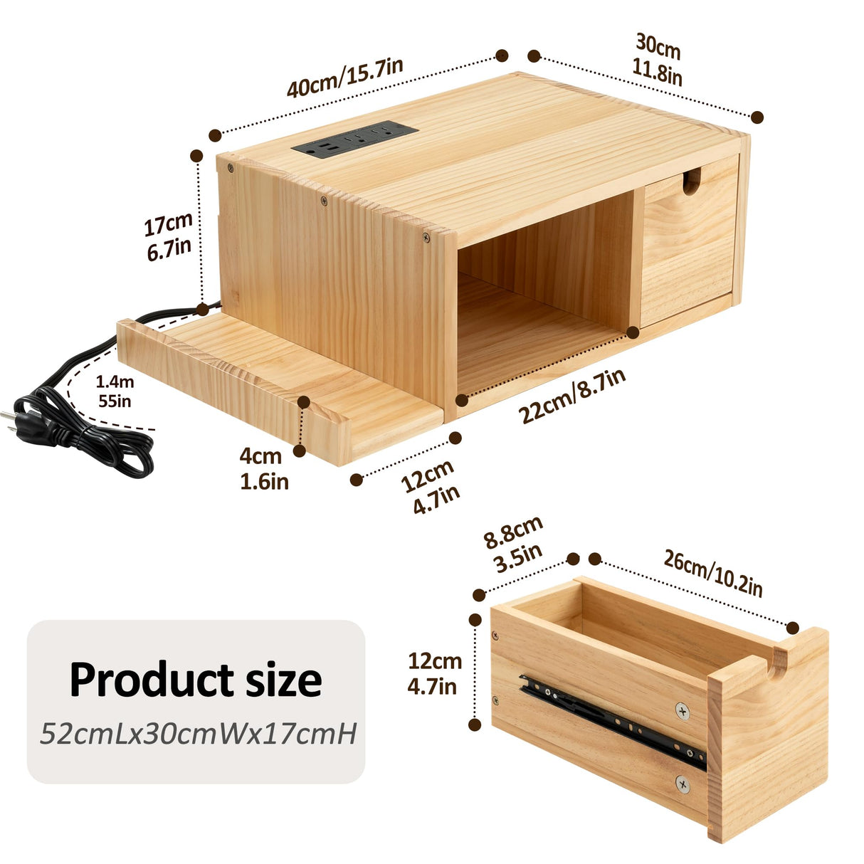 Afuly Floating Nightstand with Charging Station, Modern Night Stand with Drawer Wall Mounted Bedside End Table, Solid Wood Nightstand Side Table Shelf for Bedroom Natural Wooden Decor Afuly