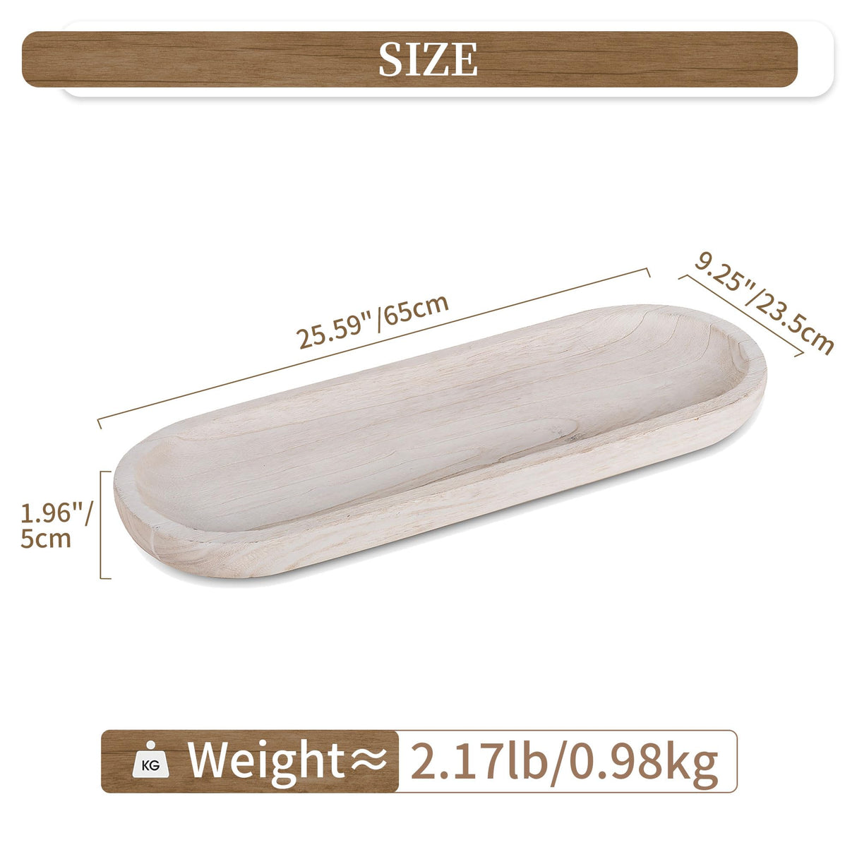 Hanobe Decorative Bowl Large Wooden: 25.5" Long Wood Dough Bowls for Decor Coffee Table Centerpiece Tray White Washed Farmhouse Rustic Decorations for Dining Room Home Kitchen Fireplace Hanobe