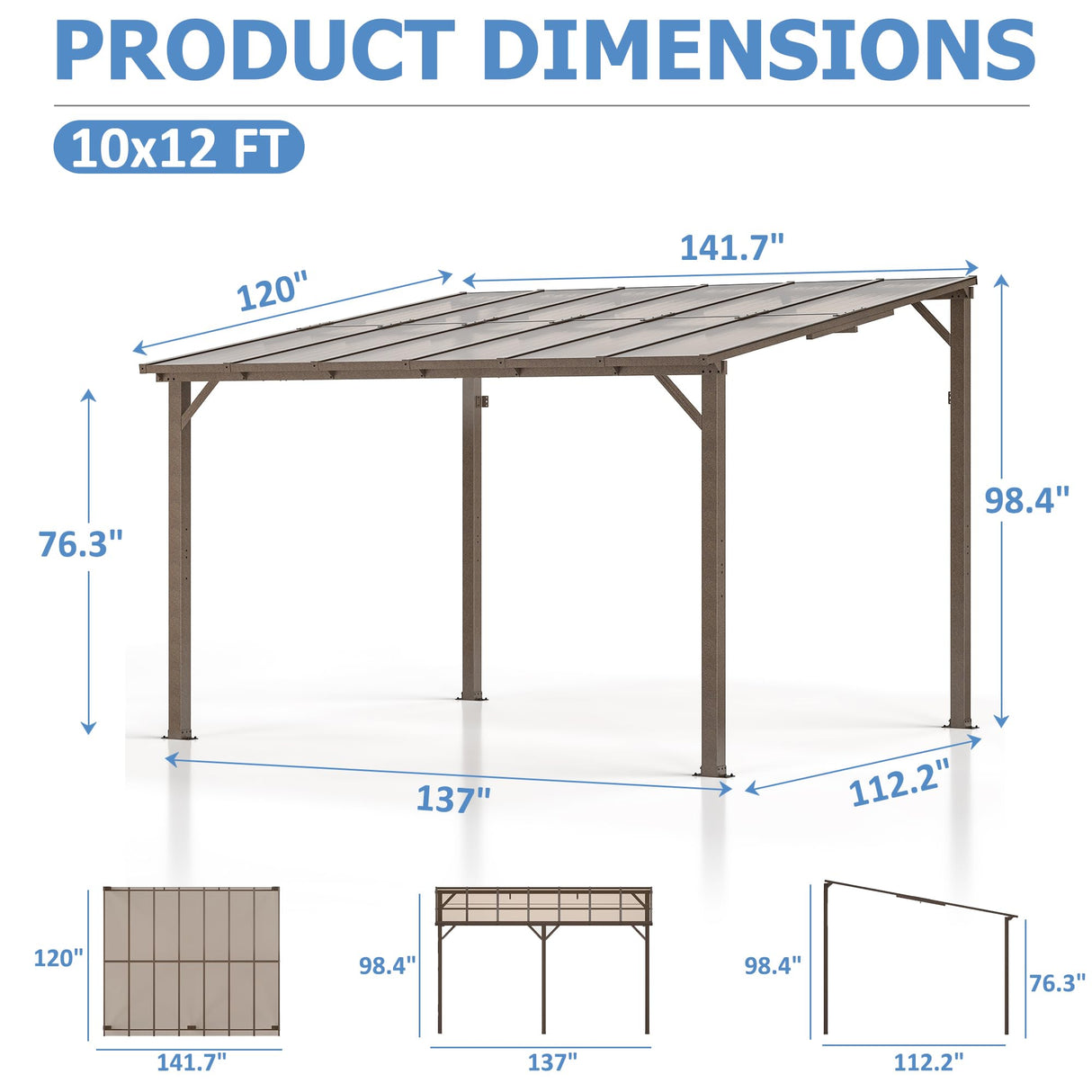 Airwire 10x14 FT Gazebo, Outdoor Gazebos on Clearance with Aluminum Frame, Wall Mounted Gazebo & Pergola, Lean to Gazebo Awnings for Patio, Decks, Porch and Backyard AirWire