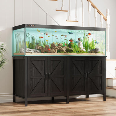 VOWNER 100-150 Gallon Fish Tank Stand with Power Outlet, Heavy Duty Aquarium Stand with Cabinet Storage for Fish Tank, Turtle Tank, Reptile Terrarium, 60" L*23.6" W Tabletop, 2200 LBS Capacity, Black