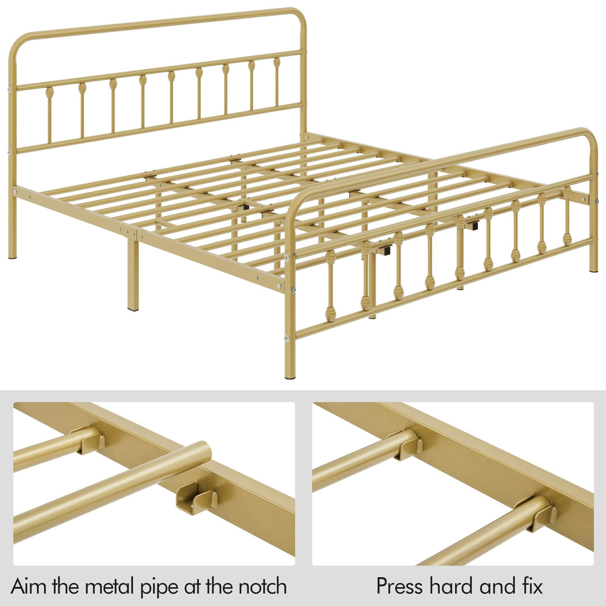 Yaheetech Classic Metal Platform Bed Frame Mattress Foundation with Victorian Style Iron-Art Headboard/Footboard/Under Bed Storage/No Box Spring Needed/King Size Antique Gold Yaheetech