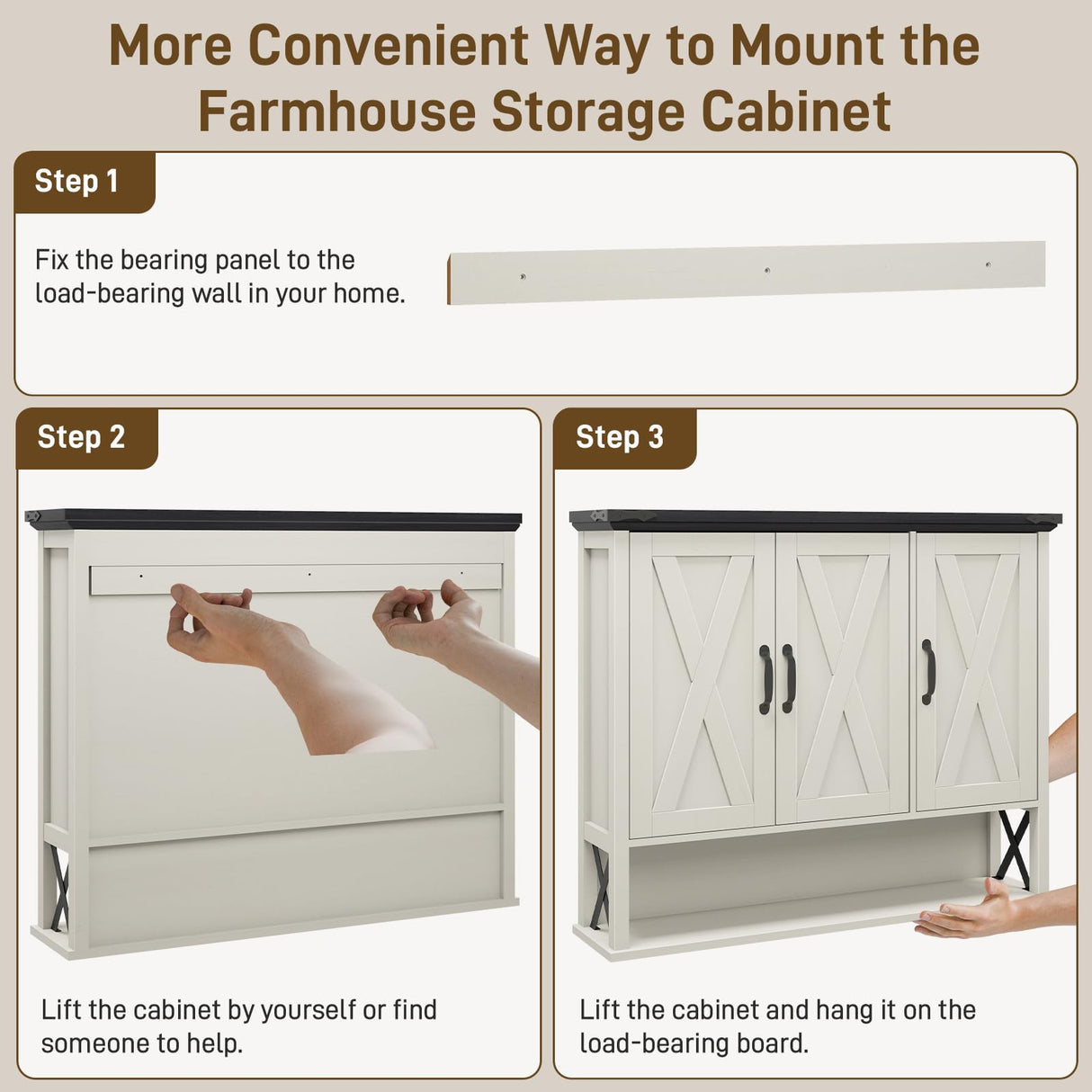 Halitaa Bathroom Wall Cabinet, Farmhouse Medicine Cabinet with Adjustable Wood Shelf & 3 Doors, Over The Toilet Storage Cabinet for Wall Mounted for Bathroom Laundry Room Kitchen, White and Black Halitaa