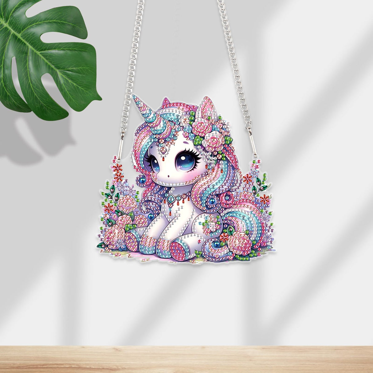 JISHSHAY Diamond Art Hanging Diamond Painting Sun Catchers Gem Art Table Wind Chimes Gem Painting Hanging Pendant Mosaic Kits for Adults Suncatchers Window Hangers with Special Drills Unicorn JISHSHAY