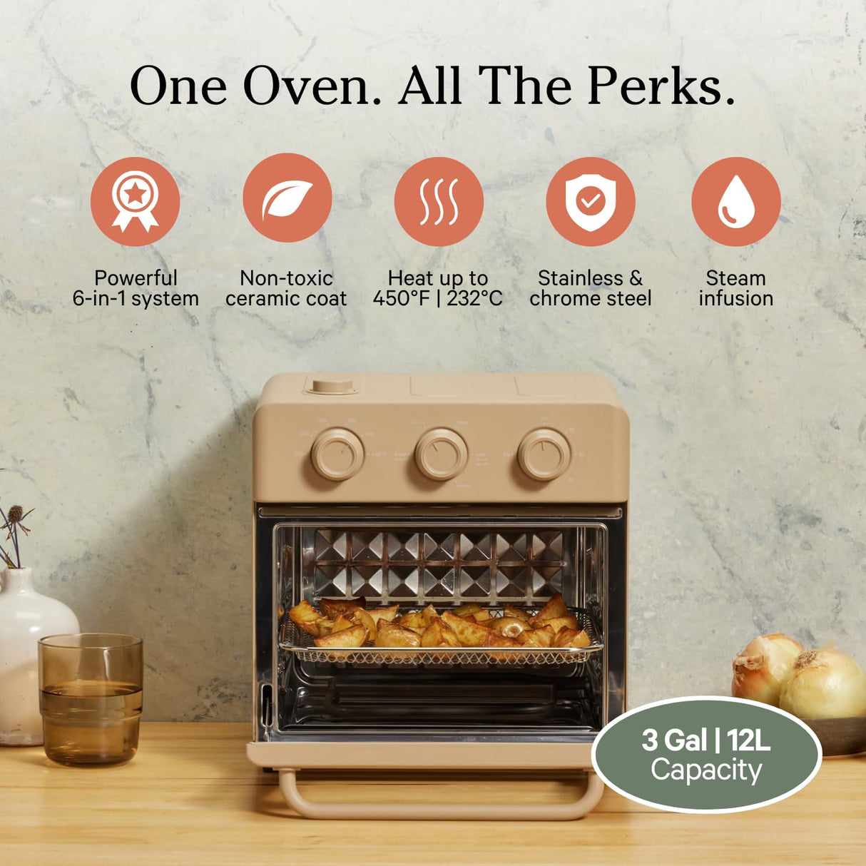 Our Place Wonder Oven | 6-in-1 Air Fryer & Toaster Oven with Steam Infusion | Compact, Countertop Friendly, Fast Preheat, Multifunctional | Air Fry, Toast, Roast, Bake, Reheat & Broil | Steam Our Place