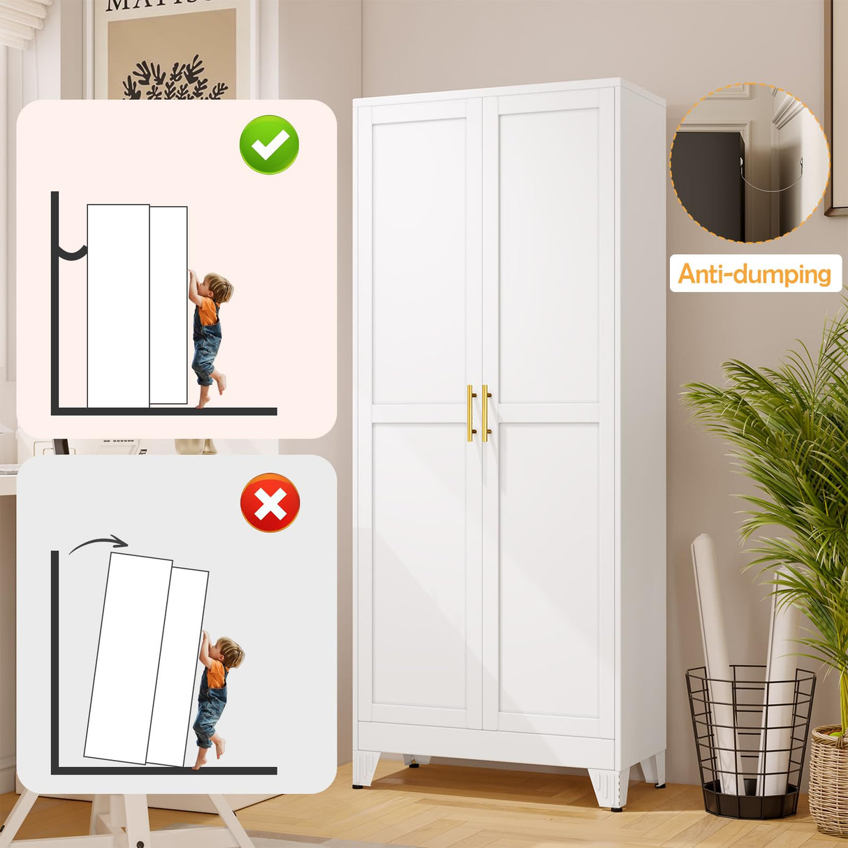 RISTERN White Pantry Storage Cabinet,71" Kitchen Pantry with Doors and 4 Adjustable Shelves, Metal Storage Cabinet, for Office, Home, Garage, School RISTERN