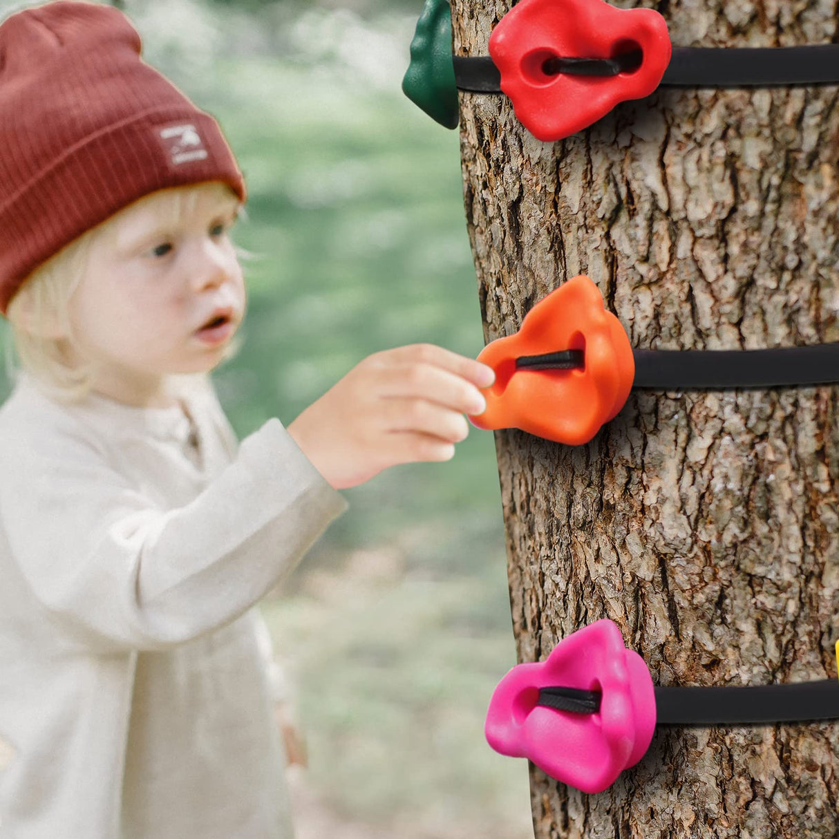 Just.smile Climbing Hold for Kids Outdoor-Ninja Tree Climbing Rocks 15 Pcs with 6 Ratchets-Climbing Grip Kits for Ninja Warrior Obstacle Course Just.smile
