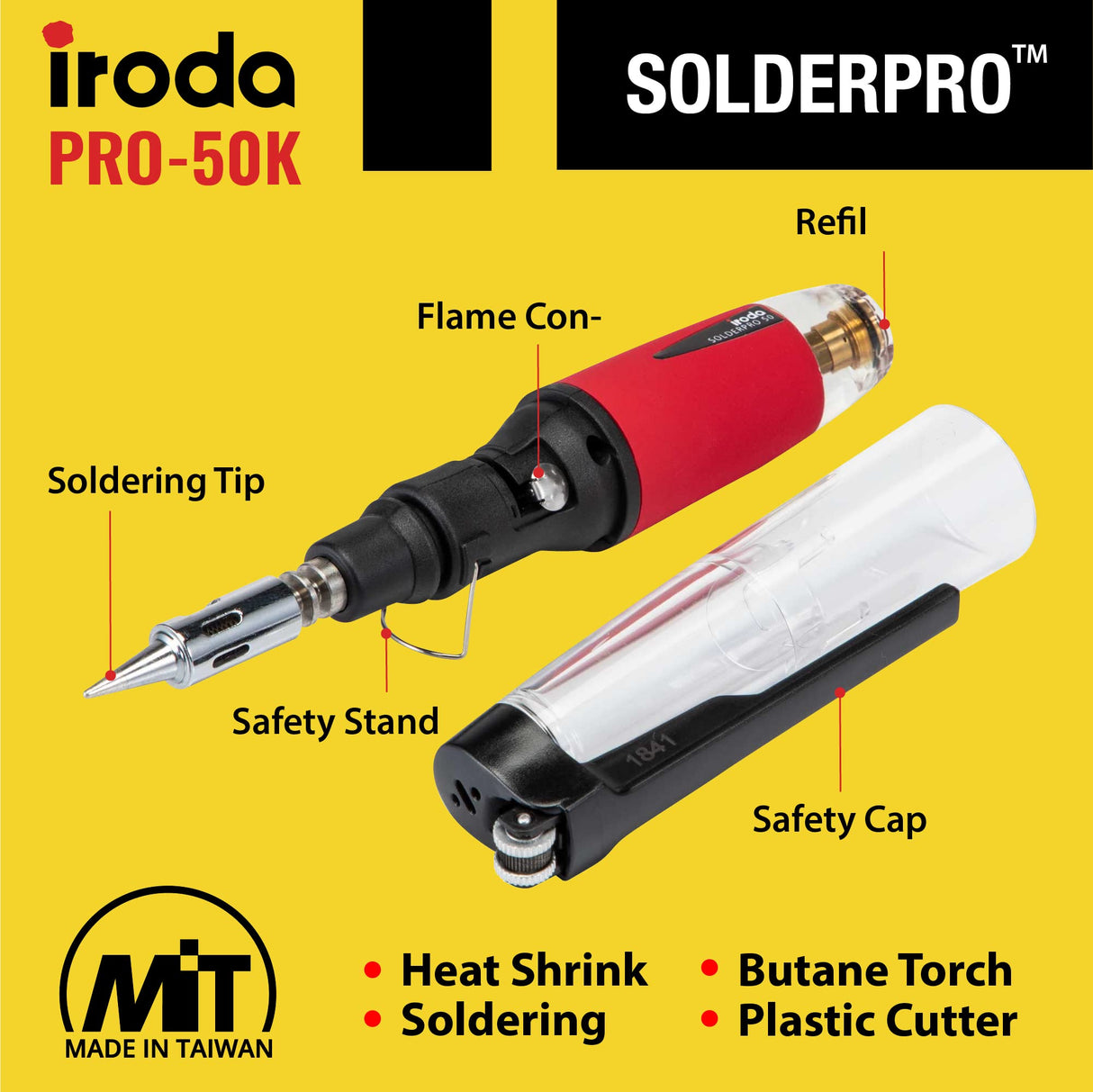 IRODA SOLDERPRO 50K Portable Butane Soldering Iron Kit | 4-in-1 Cordless Soldering Iron & Heat Gun | Rapid 18s Heat Up, 30-70W Power | Ideal for Electrical, DIY & Crafts Iroda