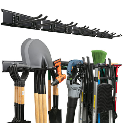 TIDYME Garage Tool Organizer Wall Mount - 64 inches - Sturdy Storage Rack with Adjustable Hooks, Anti-Rust - Easy Installation, 400lbs Capacity - Garden Tool Organizer (04 Racks & 08 Hooks)