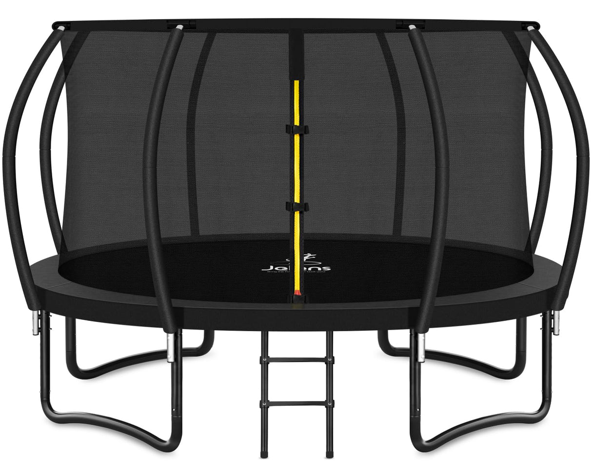 JELENS Trampoline 8FT 10FT 12FT 14FT 16FT, Recreational Trampolines with Enclosure Net and Ladder, Outdoor Anti-Rust Trampolines for Kids and Adults, ASTM (Dark Black, 14FT) JELENS