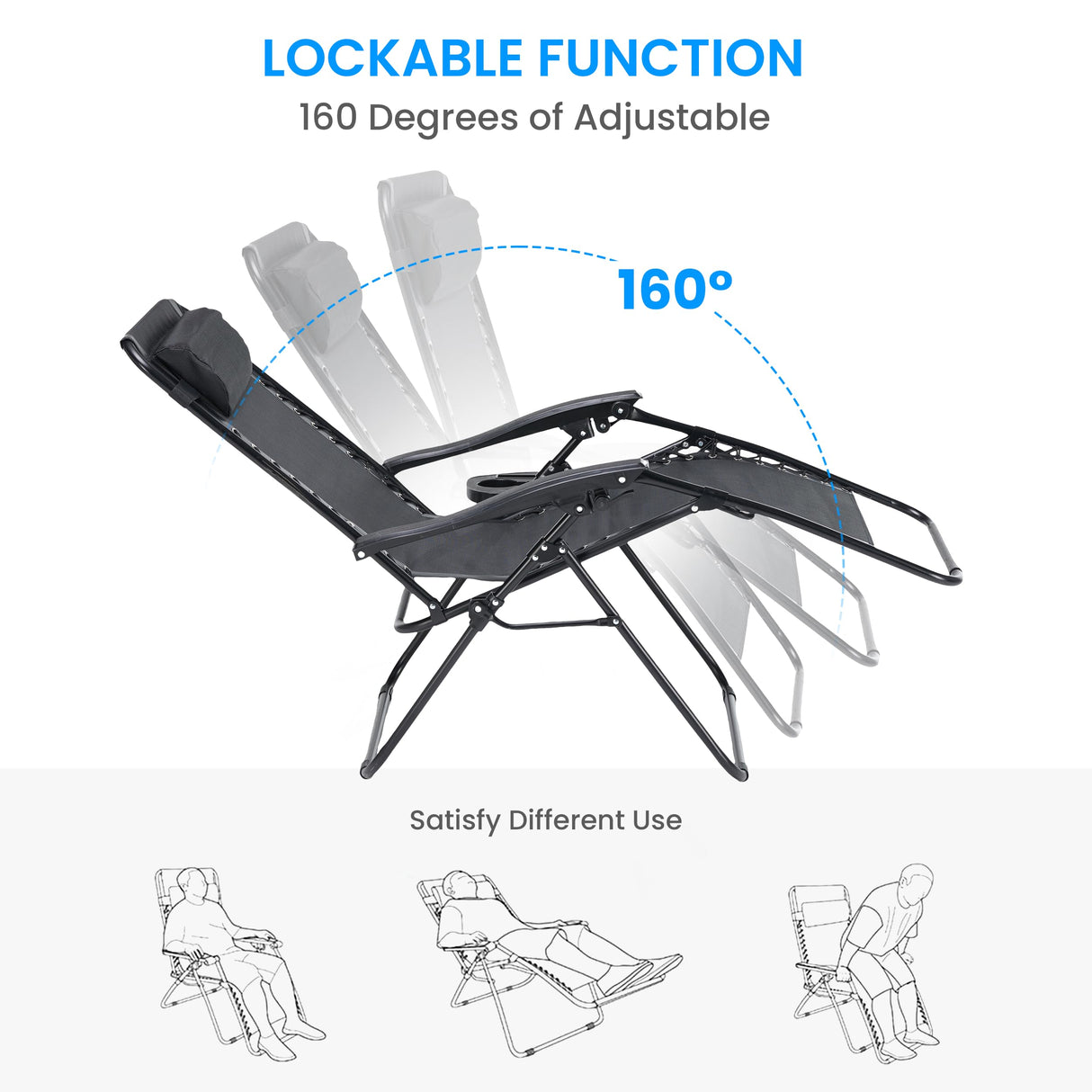Simple Deluxe 2 Set Zero Gravity Chairs Patio Portable Reclining Folding Lounge Chair Beach Camping Chairs with Pillow and Cup Holder Trays for Garden, Lawn, Black Simple Deluxe