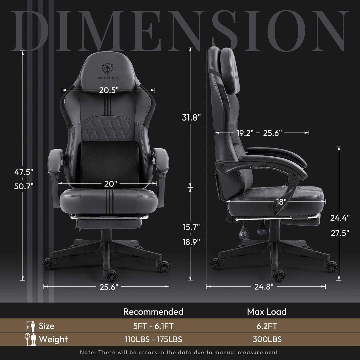 MEENICE Ergonomic Gaming Chair with Pocket Spring Cushion and Breathable Leather, Cooling Gel and Massage Lumbar Support, Adjustable High Back Office Chair for Adults and Kids - Supports up to 300LBS MEENICE