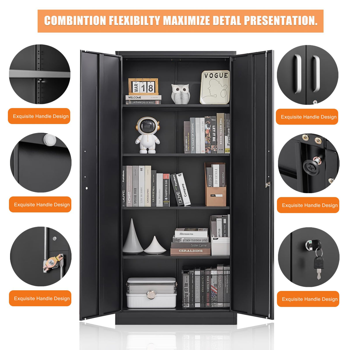 Allouncer Metal Storage Cabinet with Shelves and Doors, Kitchen Pantry Cabinet, Garage Storage Cabinet, Garage Cabinet with Adjustable Shelves, File Storage Cabinets -71" Black Allouncer