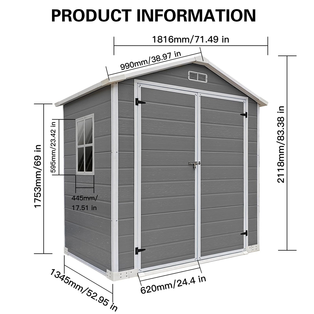 6x4 FT Outdoor Storage Shed with Floor, Plastic Garden Tool Shed with Windows, Vents & Lockable Door, Easy to Assemble Resin Bike Shed for Patio, Backyard, Lawn, Grey LINKHOO