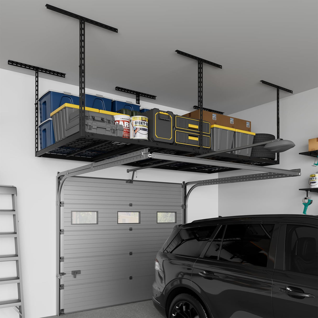 Jusgym 4X8FT Overhead Garage Storage Rack, 22"-48" Height Adjustable Garage Ceiling Storage Racks, Heavy Duty Metal Overhead Storage Organizer System, 750LBS Weight Capacity Jusgym