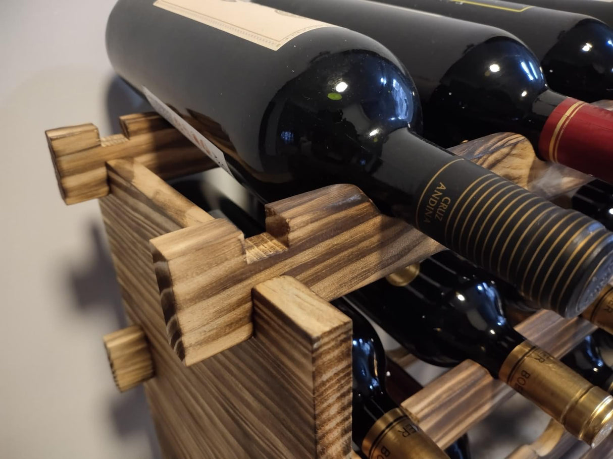LoongZDD Carbonized Pine Wood Wine Rack - 4-Tier Stackable Wine Storage, Holds 32 Bottles, Modular Wine Organizer for Home Bar, Kitchen, Living Room LoongZDD