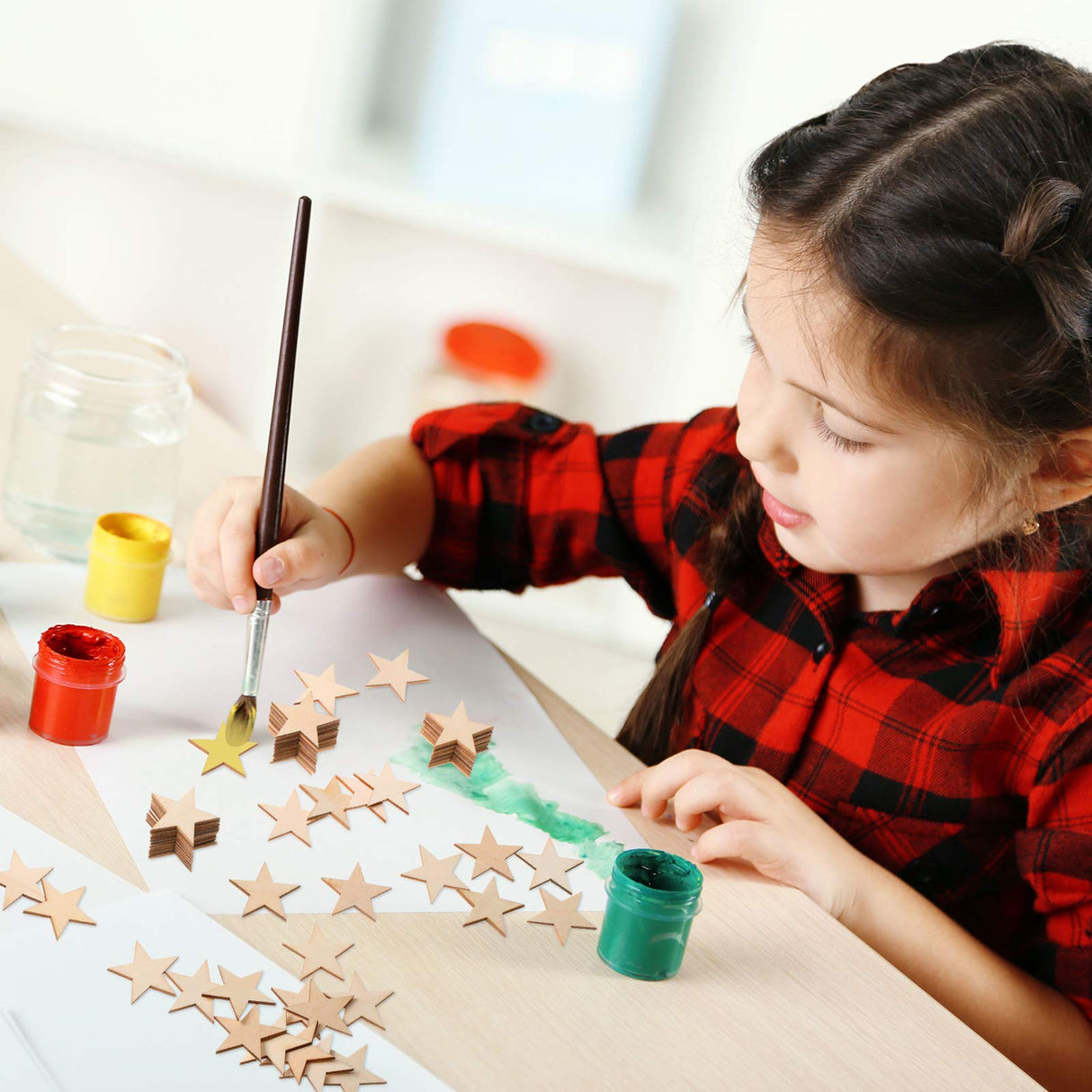 500 Pieces Star Shape Unfinished Wood Pieces, Blank Wood Pieces Wooden Cutouts Ornaments for Memorial Day Independence 4th of July Patriotic Craft Project and Decoration (1.5 Inch) Gejoy