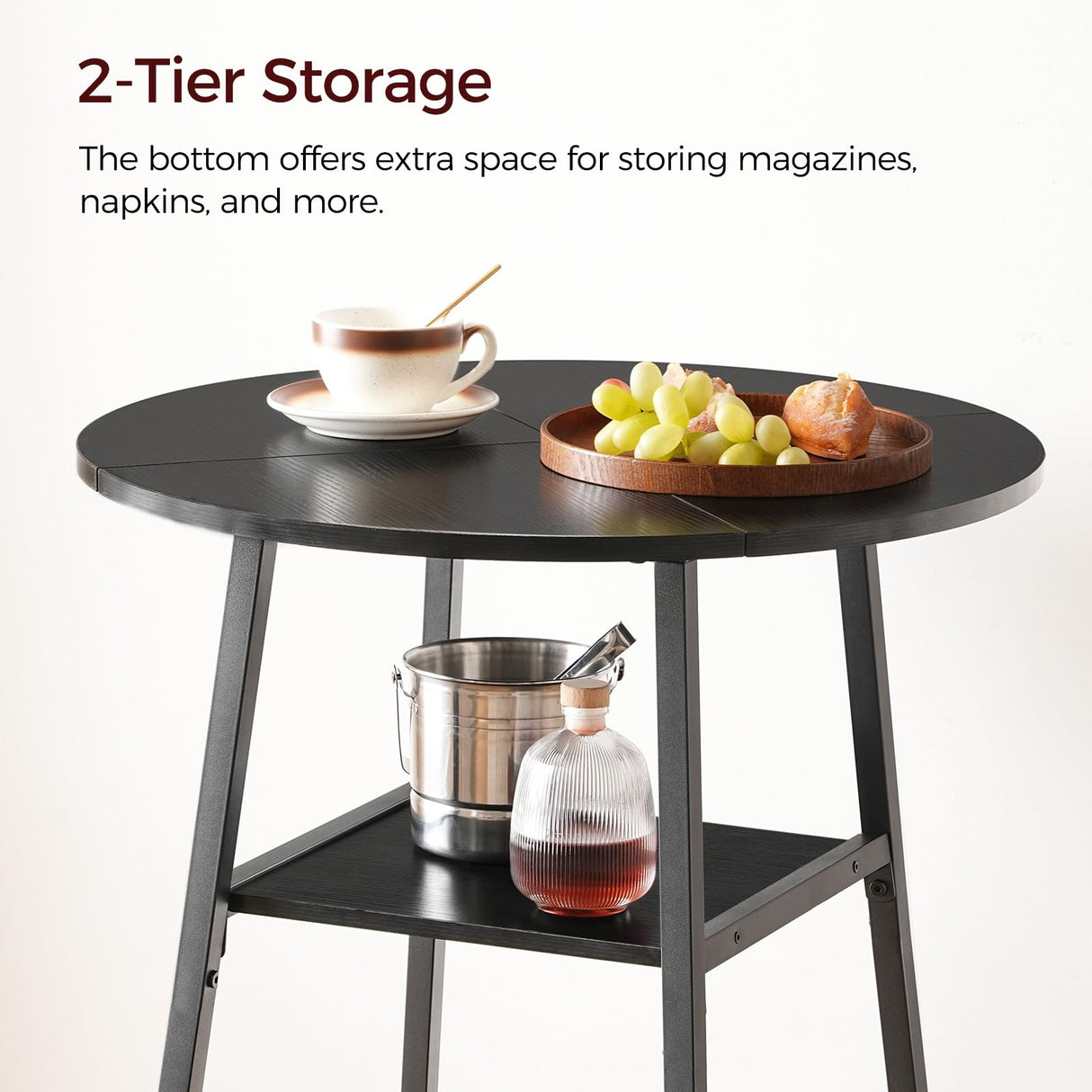 MAHANCRIS Round Bar Table, 37.4" High Pub Table, 2-Tier Counter Height Cocktail Table, High Top Tables with Storage, Bistro Tables for Small Spaces, Easy to Assemble, Black BTHB12501 MAHANCRIS