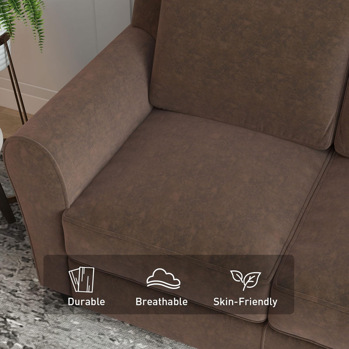 Bonzy Home 3 Seater Couch for Living Room, 80.7" Brown Sofa Couch, Modern Comfy Couch with Thick Cushion for Living Room Apartment Office Bonzy Home