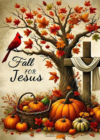 Fall for Jesus Pumpkin Cross Diamond Painting Kits for Adults, 5D Diamond Art Kits for Adults Beginners, DIY Full Round Drill Diamond Dot Painting Gem Art Kits for Adult,Home Wall Decor 11.8x15.7 Inch