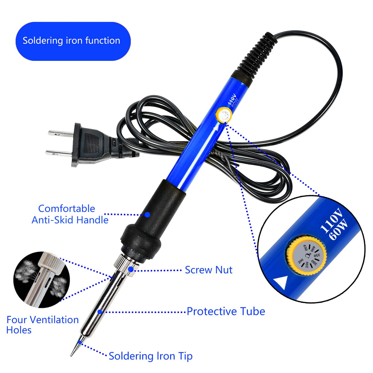 Soldering Iron Kit, 60W Adjustable Temperature, Digital Multimeter, 5pcs Soldering Tips, Wire, Stand, Desoldering Pump, Solder Wick, Tweezers, Welding Tool KYZHXVO