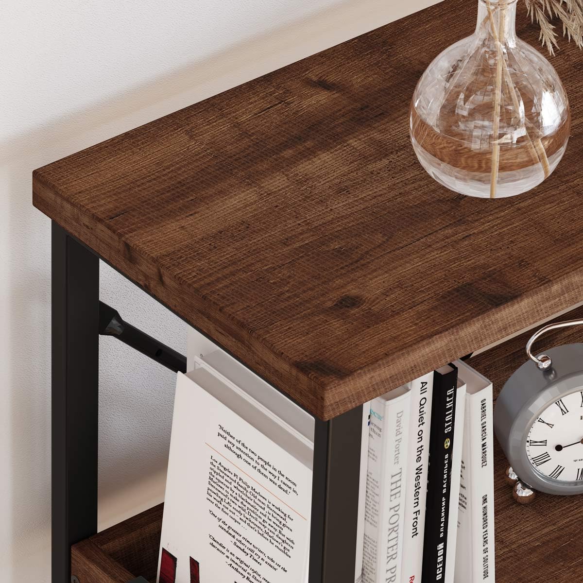 BON AUGURE Rustic Oak 3-Tier Console Table with Shelves - Versatile Entryway and Sofa Table for Living Room BON AUGURE