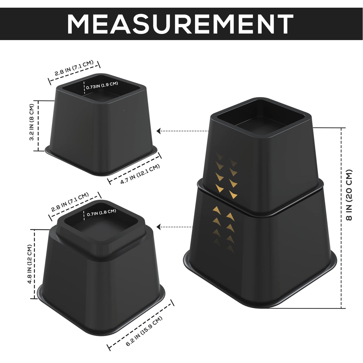 Utopia Bedding Adjustable Bed Furniture Risers - Elevation in Heights 3, 5 or 8 Inch Heavy Duty Risers for Beds - Supports up to 1,300 lbs - (Set of 4 Riser, Black) Utopia Bedding