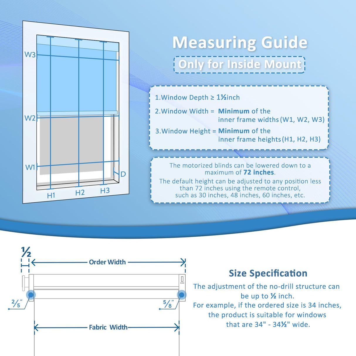 MANSNIX Smart Motorized Blinds with Remote, Cordless No-Drill Automatic Roller Shades, Blackout Electric Blind for Windows, White, 34 x 72 MANSNIX