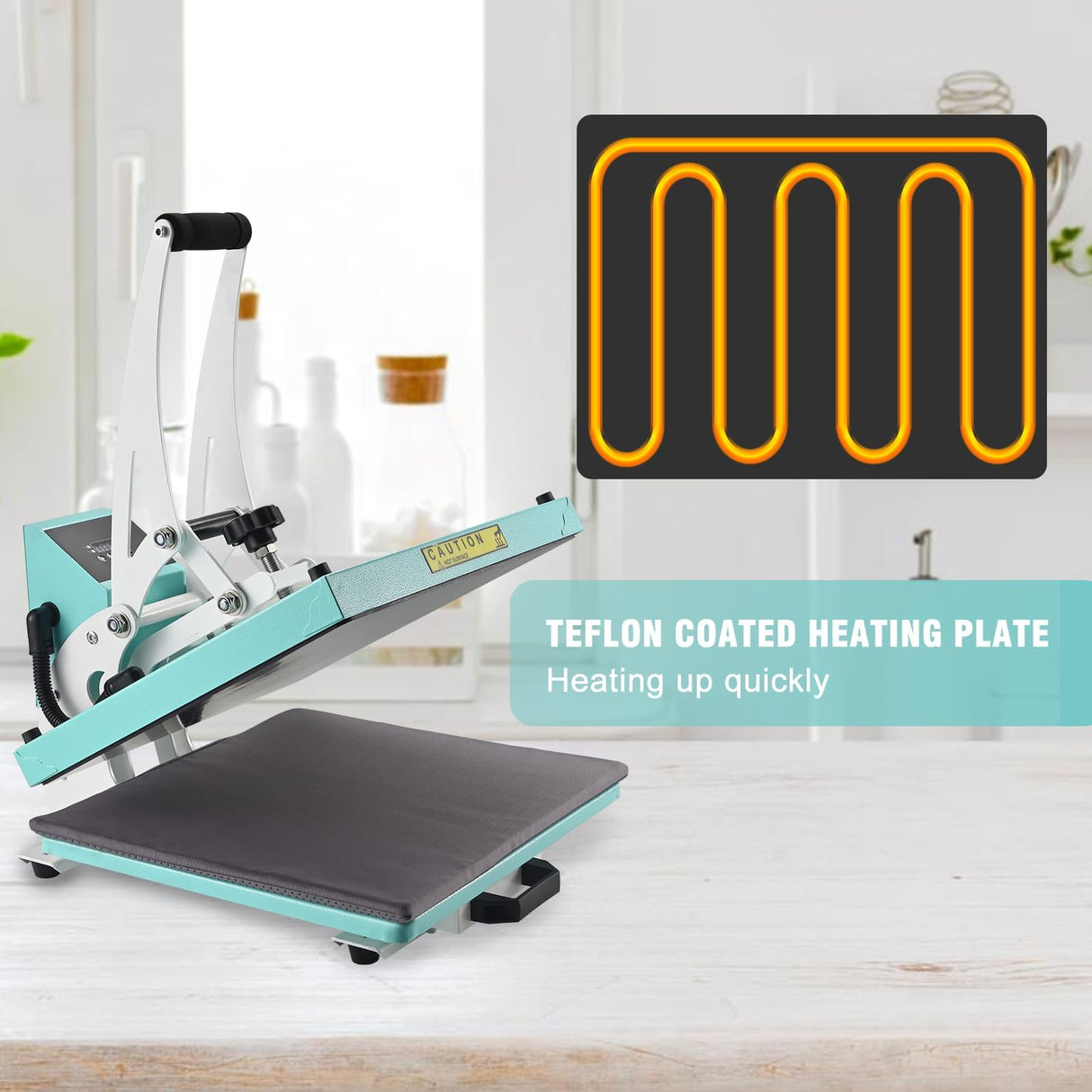 ColorSub 15x15 Heat Press for T-Shirt with Slide Out Drawer, Sublimation Heat Press Machine, Teal ColorSub