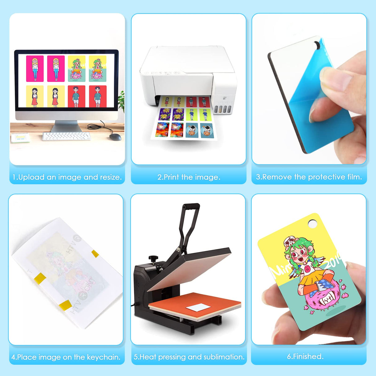 HTVRONT Sublimation Keychain Blanks Bulk - 120Pcs Sublimation Blanks Keychain with Blue Protective Film - MDF Rectangle Keychain with Tassels - Heat Transfer Keychain Blanks Double Sided HTVRONT